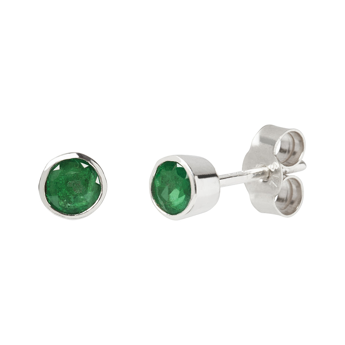 Emerald and Silver Stud Earrings