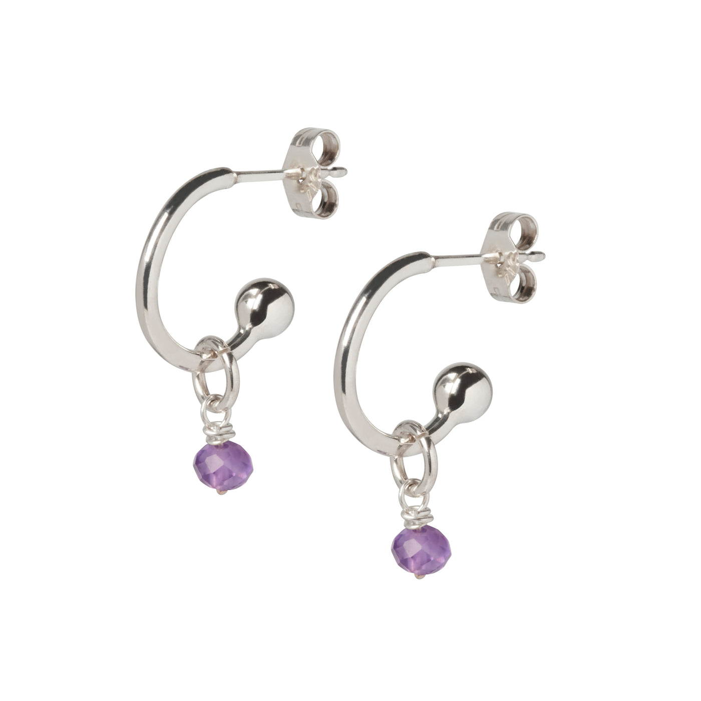Silver Hoop Earrings with Birthstone