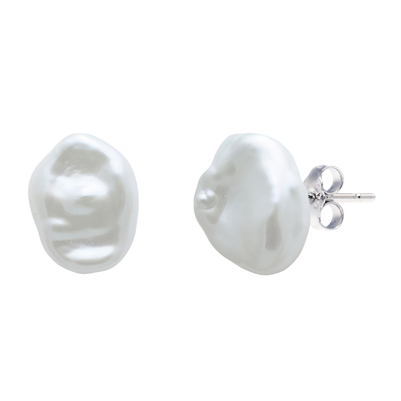 White Keshi Pearl Stud Earring