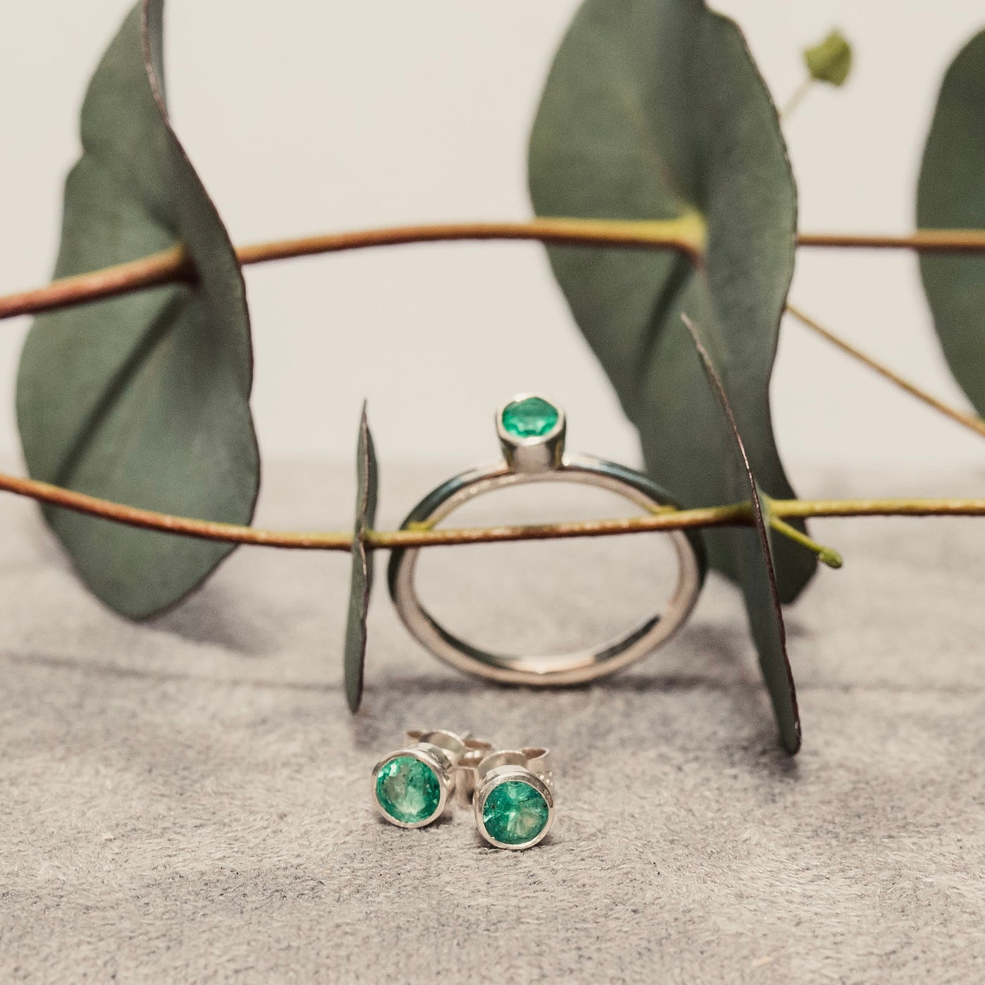 Emerald and Silver Stacking Ring