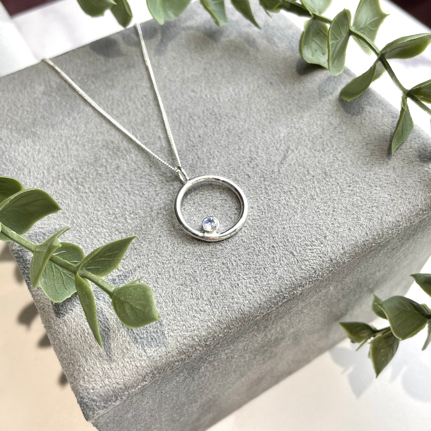 Moonstone and Silver Circle Pendant