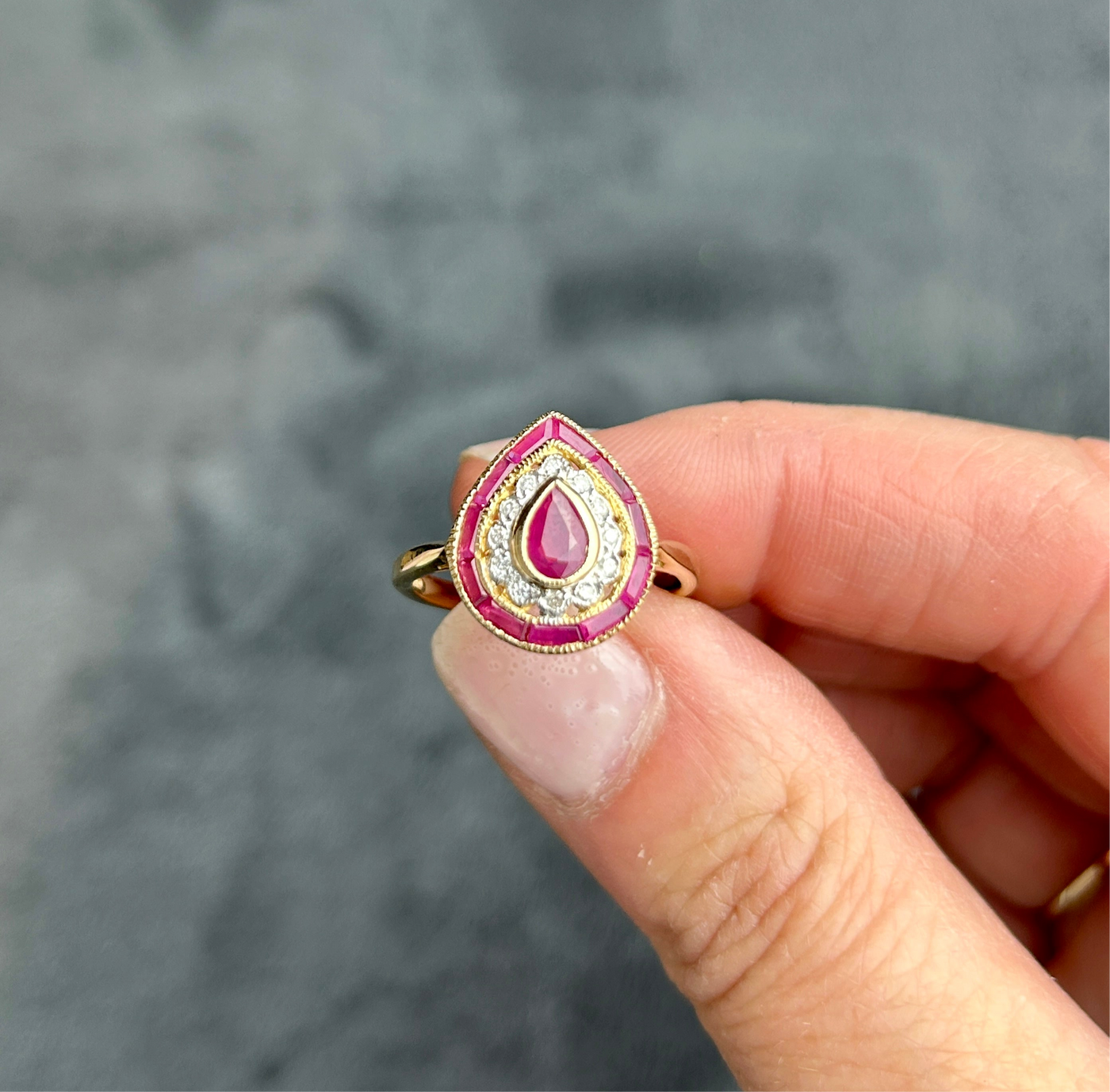 Ruby and Diamond Pear Shaped Ring