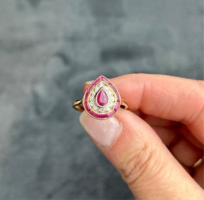 Ruby and Diamond Pear Shaped Ring