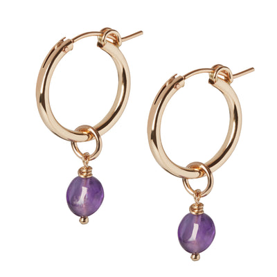 Gold Creole Hoops with Amethyst