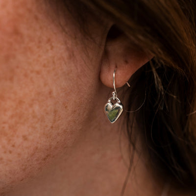 Silver Heart Drop Earrings