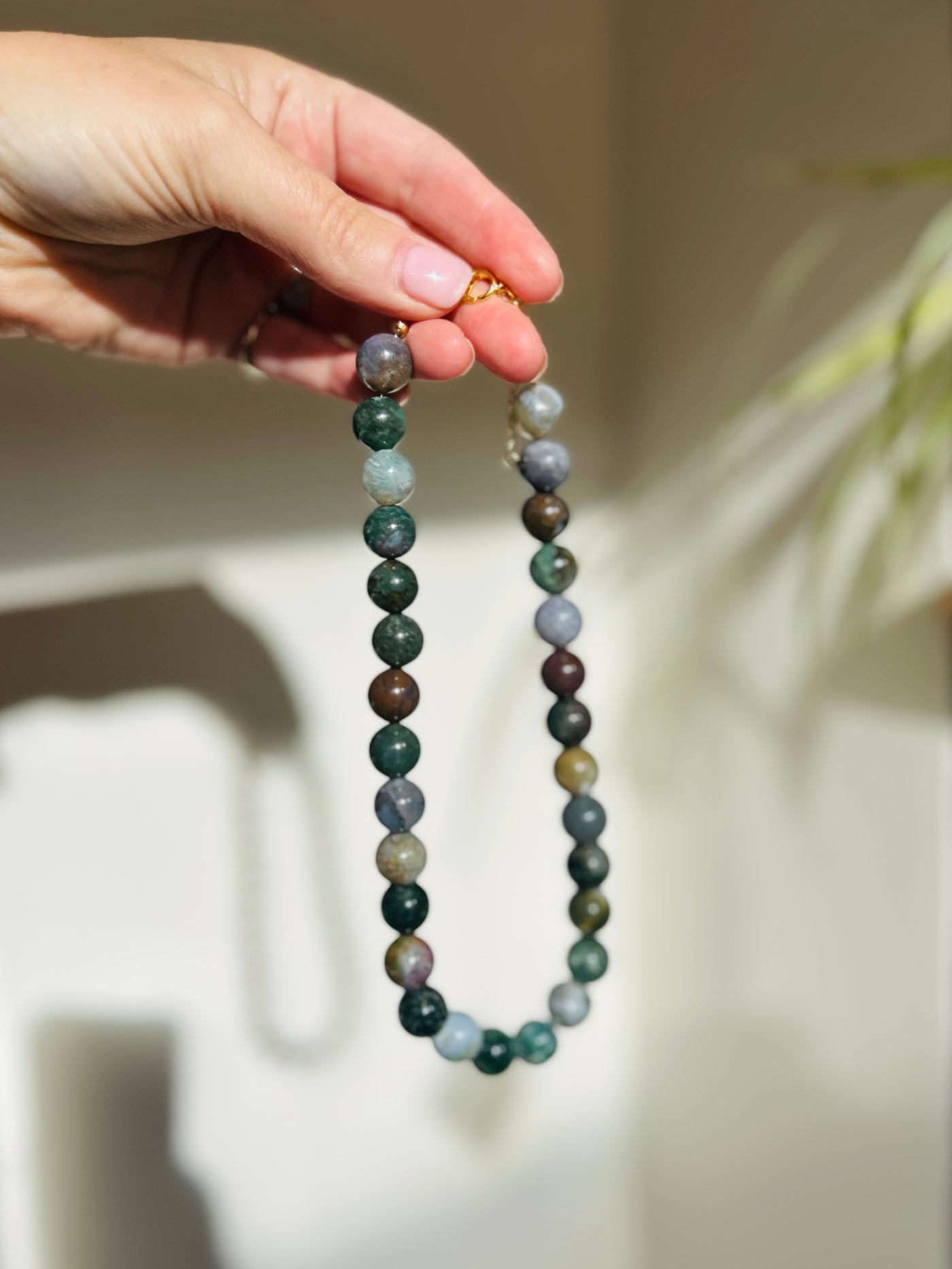 Green Agate Bead Necklace - 10mm