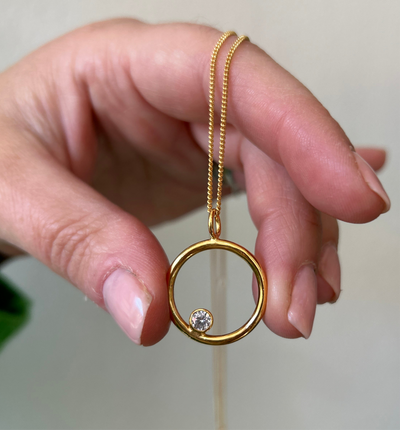 Gold Plated Birthstone Circle Pendant with CZ