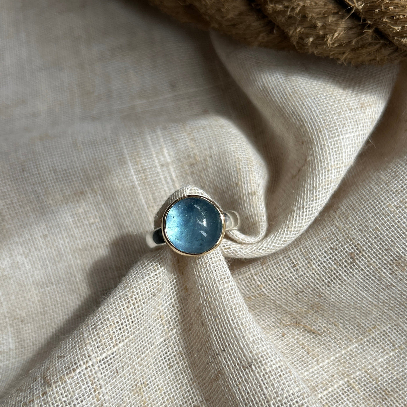 Aquamarine Ring in Silver with Gold Setting