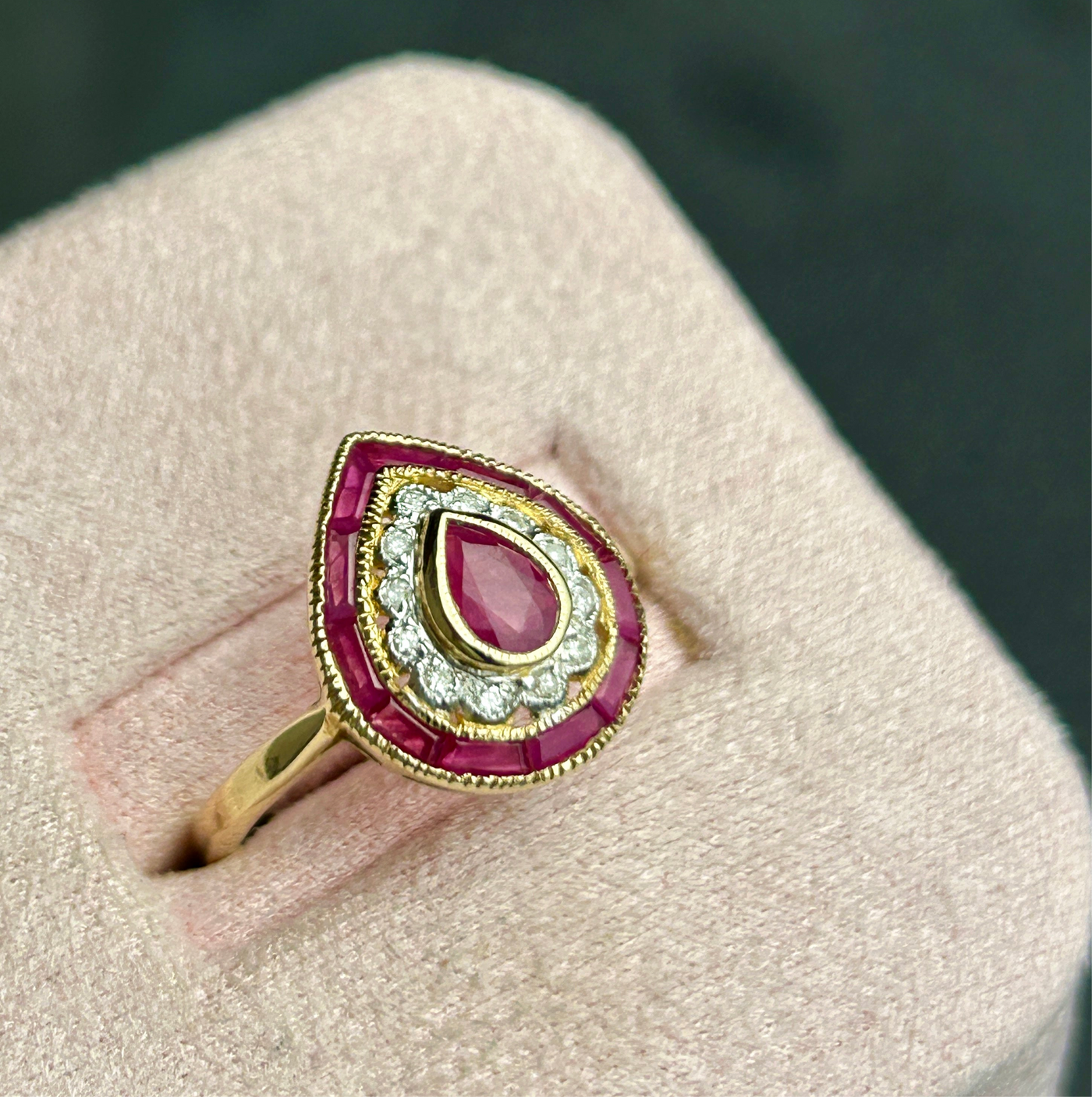 Ruby and Diamond Pear Shaped Ring