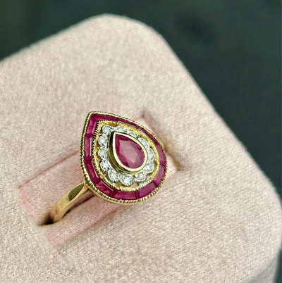 Ruby and Diamond Pear Shaped Ring