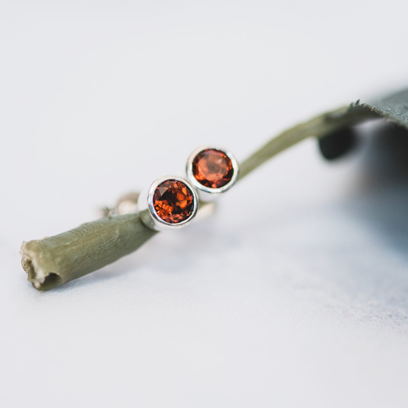 Garnet and Silver Stud Earrings