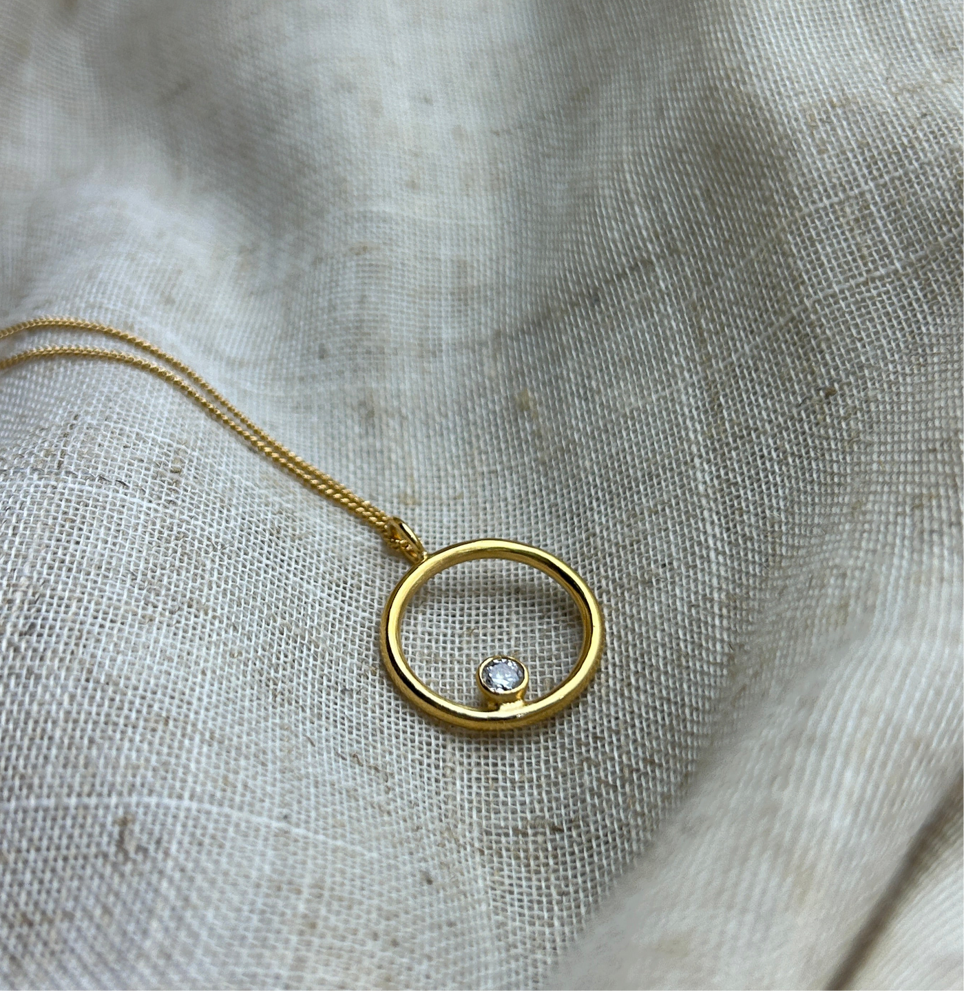 Gold Plated Birthstone Circle Pendant with CZ