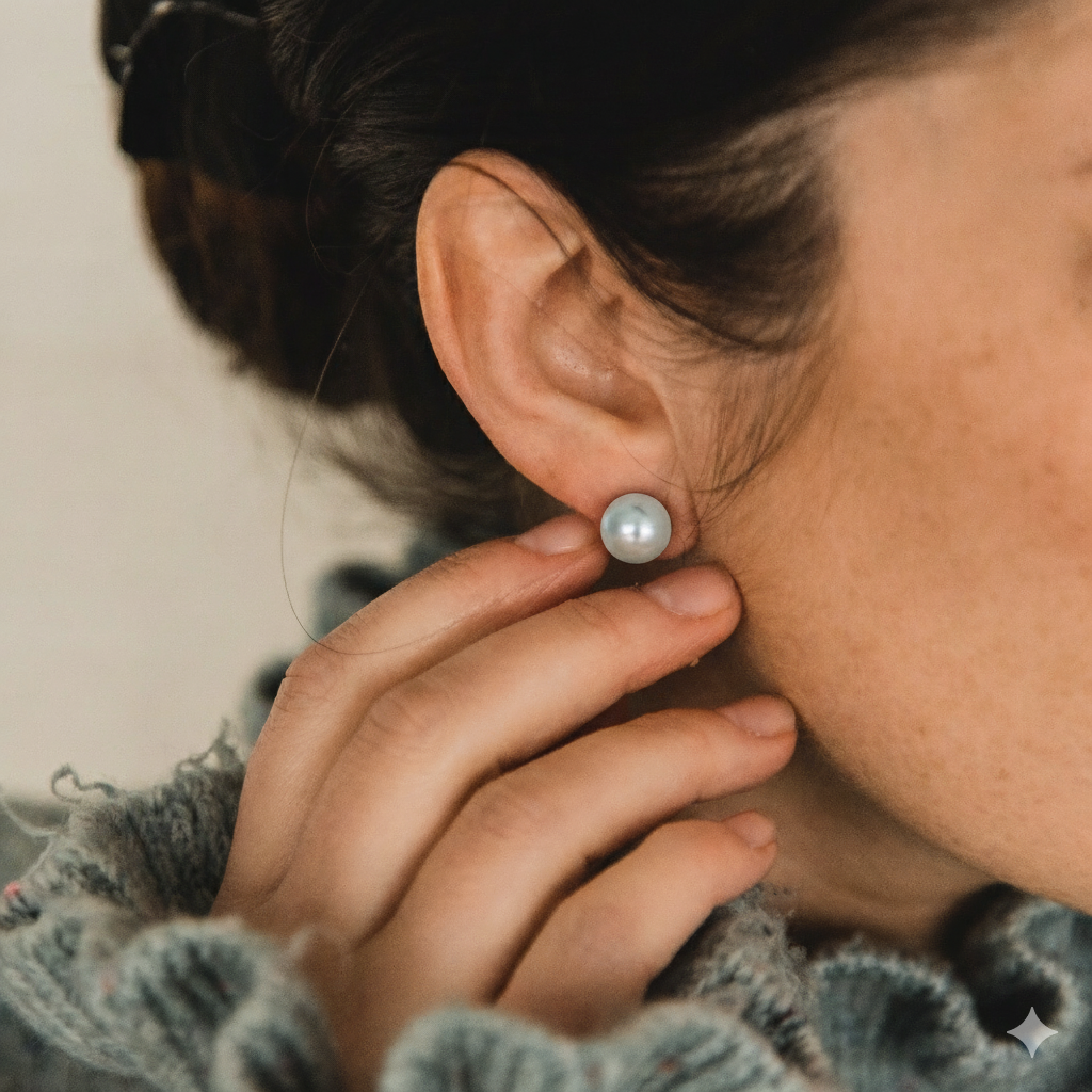Large Pale Grey Pearl Stud Earrings