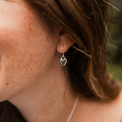 Silver Heart Drop Earrings