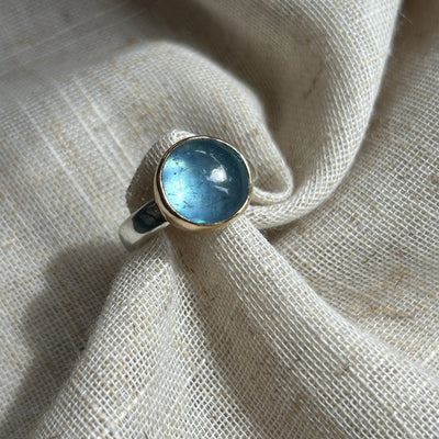 Aquamarine Ring in Silver with Gold Setting