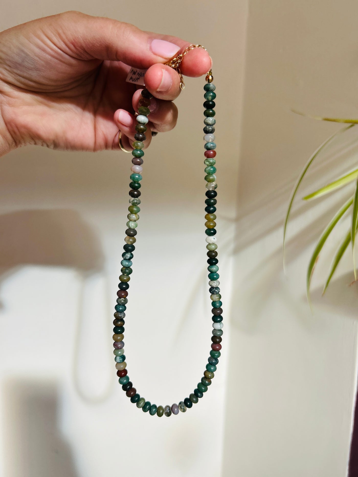 Green Agate Bead Necklace 6mm