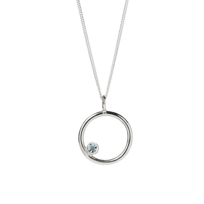 Aquamarine and Silver Circle Birthstone Pendant