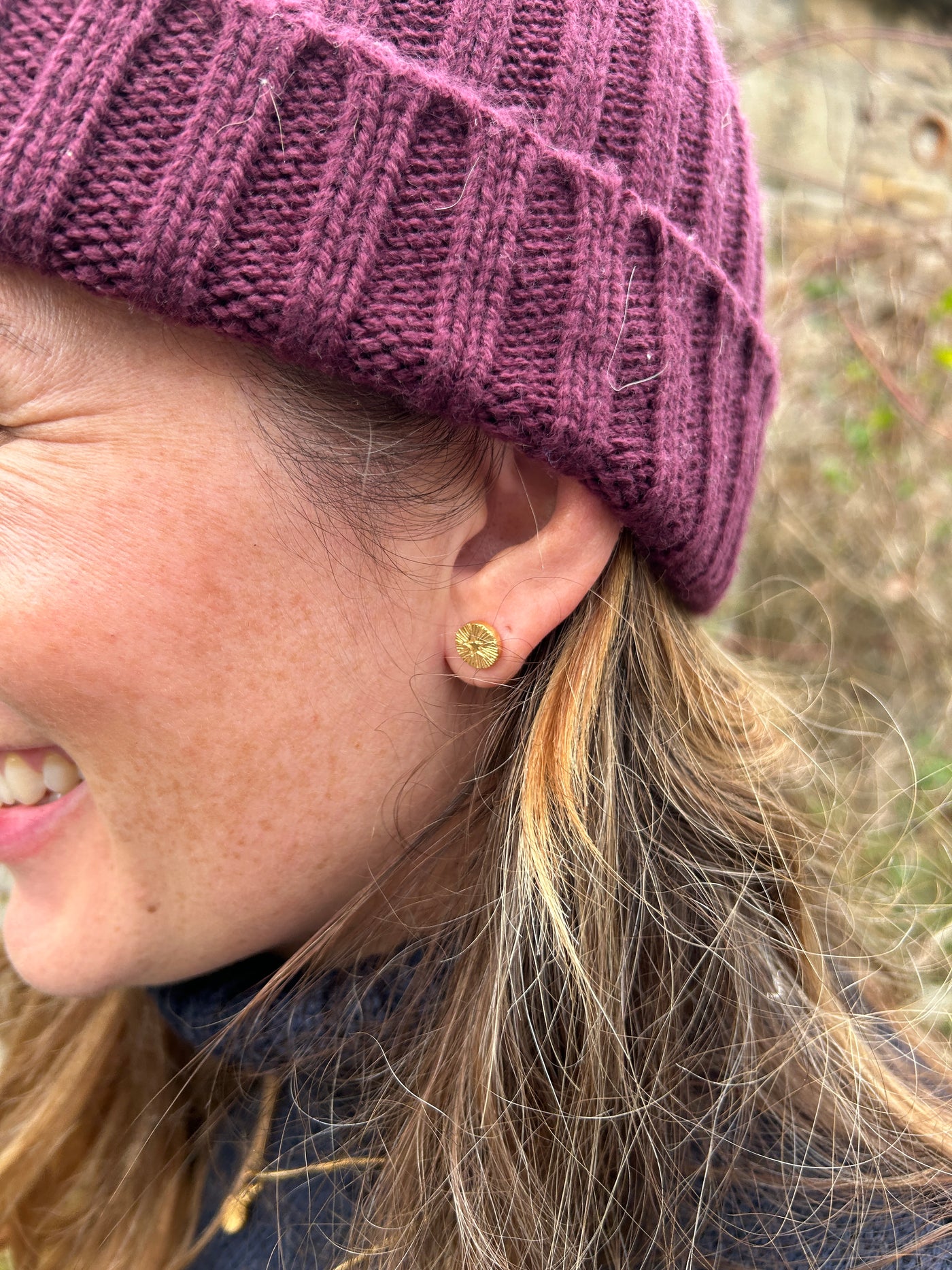 St. Cuthbert's Bead Stud Earrings - Gold Plated