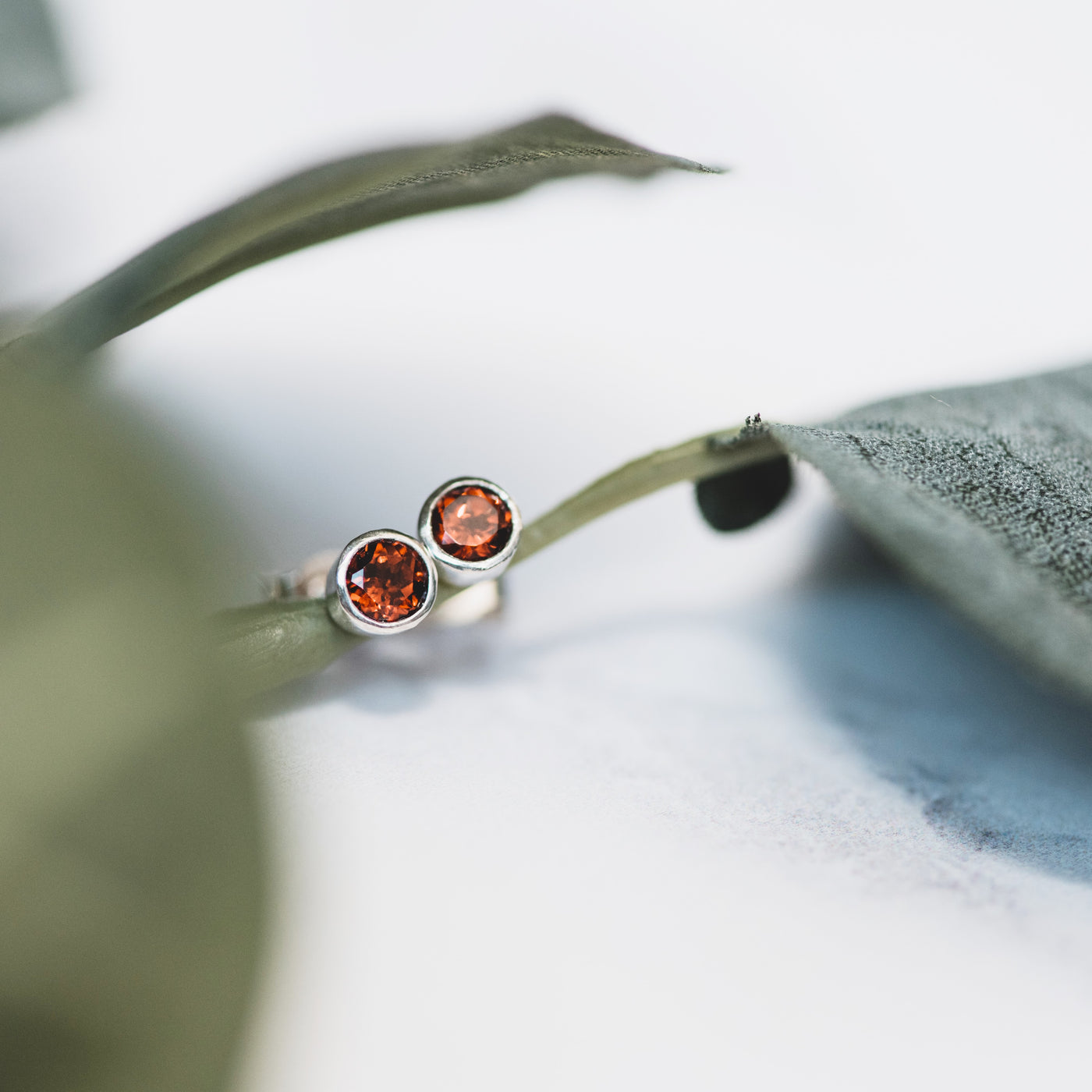 Garnet and Silver Stud Earrings
