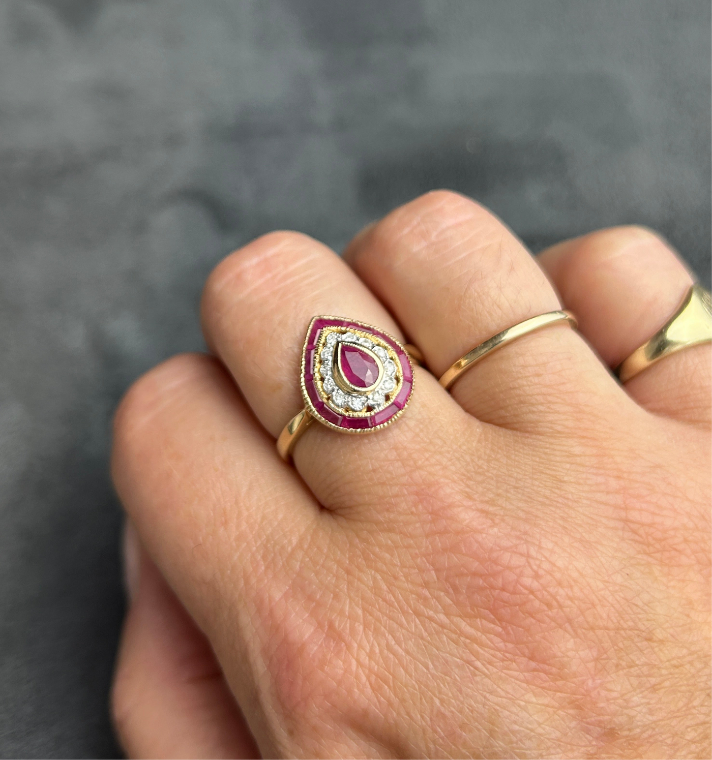 Ruby and Diamond Pear Shaped Ring