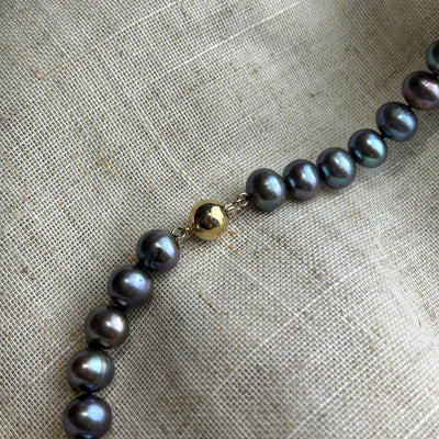 Peacock Pearl Necklace with Gold Catch - 28” long