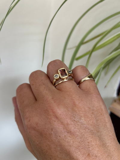 Watermelon Tormaline with Champagne Diamonds in Yellow Gold