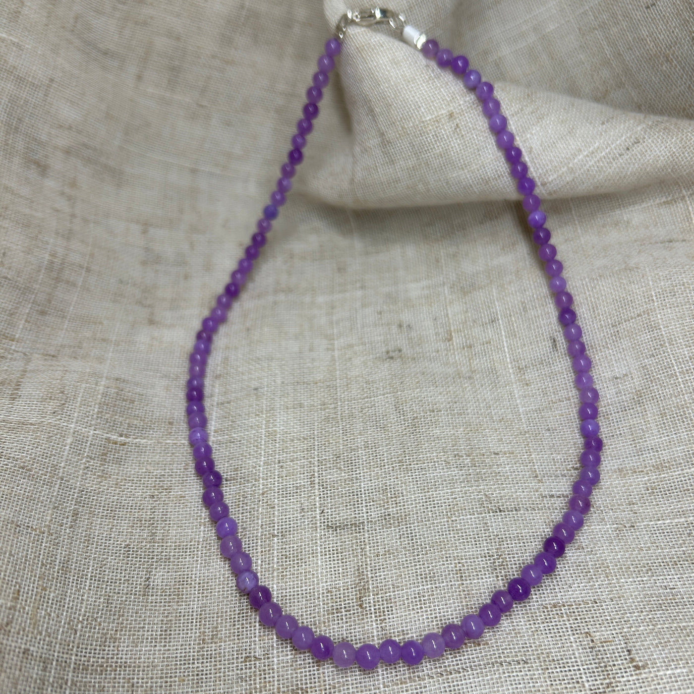 Dyed purple jade bead necklace with silver catch