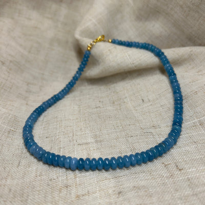 Blue dyed jade rondelle bead necklace