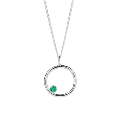 Emerald and Silver Circle Birthstone Pendant