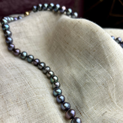 Peacock Pearl Necklace with Gold Catch - 28” long