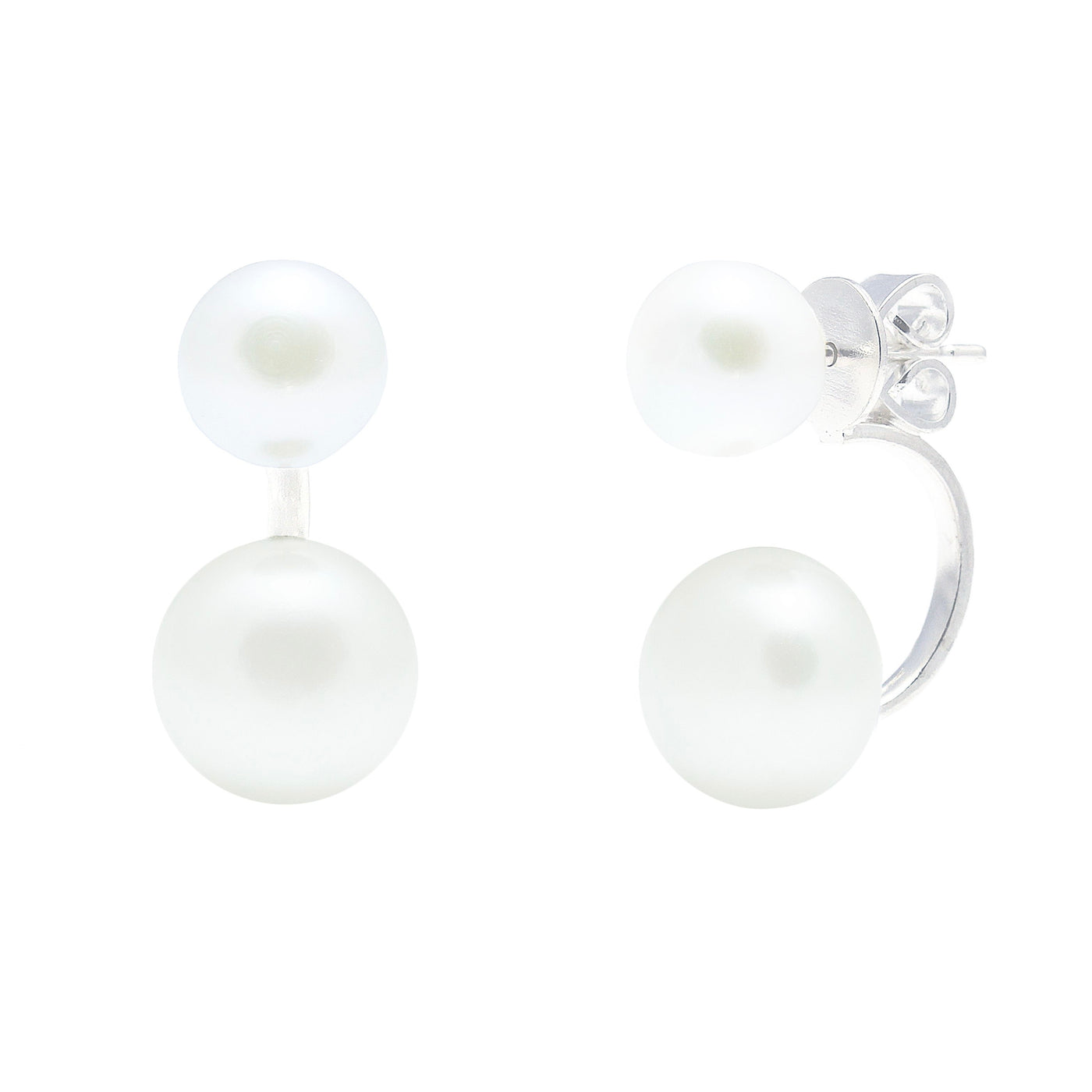 C-Shaped White Pearl Jacket Stud Earrings