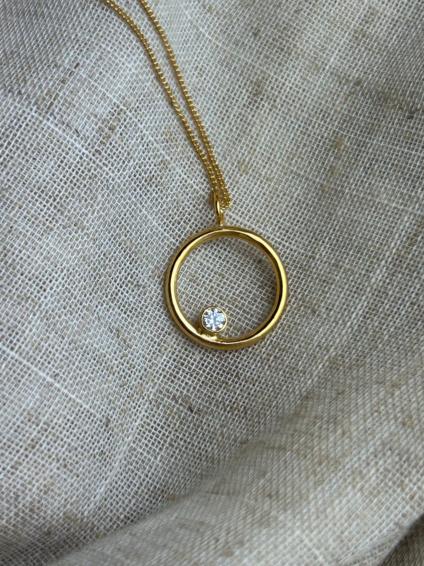 Gold Plated Birthstone Circle Pendant with CZ