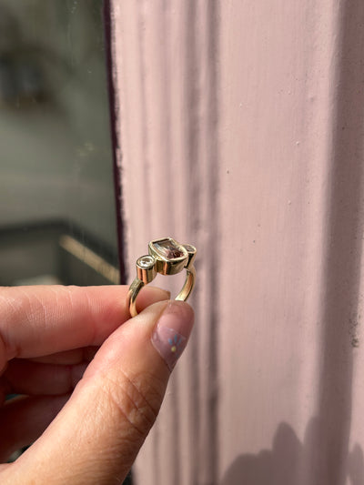 Watermelon Tormaline with Champagne Diamonds in Yellow Gold