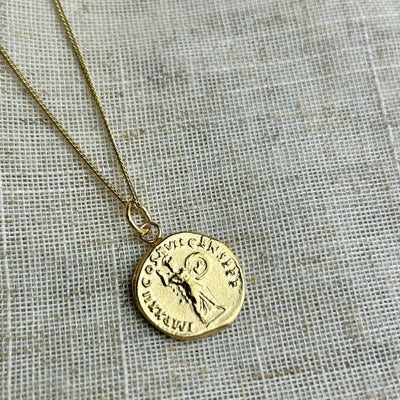 Gold Plated Minerva Roman Coin Pendant