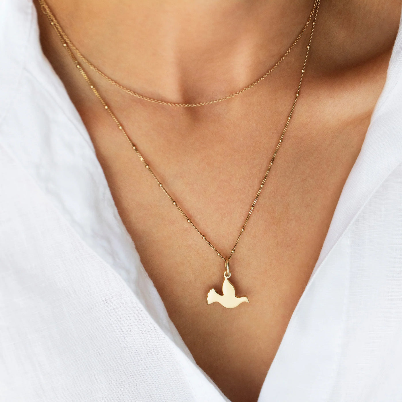 Gold Dove Charm on Gold Bead Chain