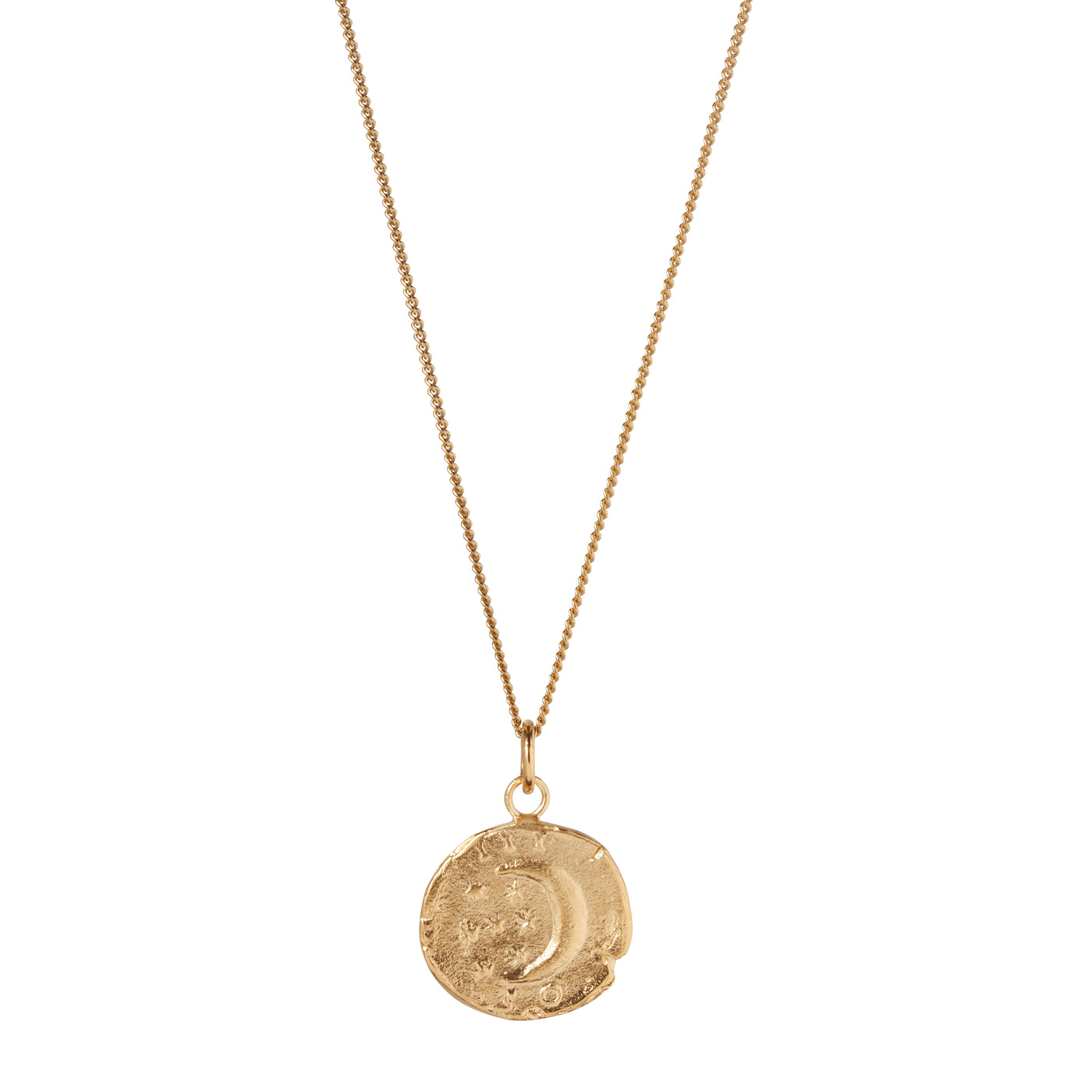 Gold Plated Dark Skies Crescent Moon Coin Pendant