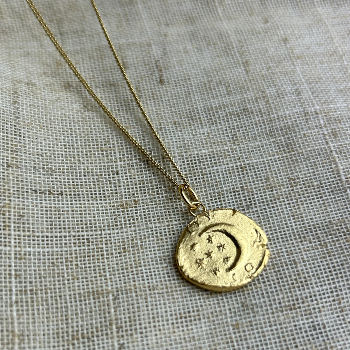 Gold Plated Dark Skies Crescent Moon Coin Pendant