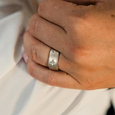 Wide Silver Ring with Diamond