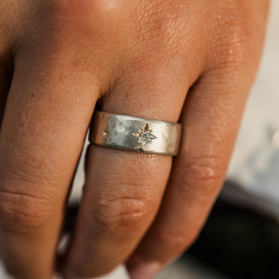 Wide Silver Ring with Diamond