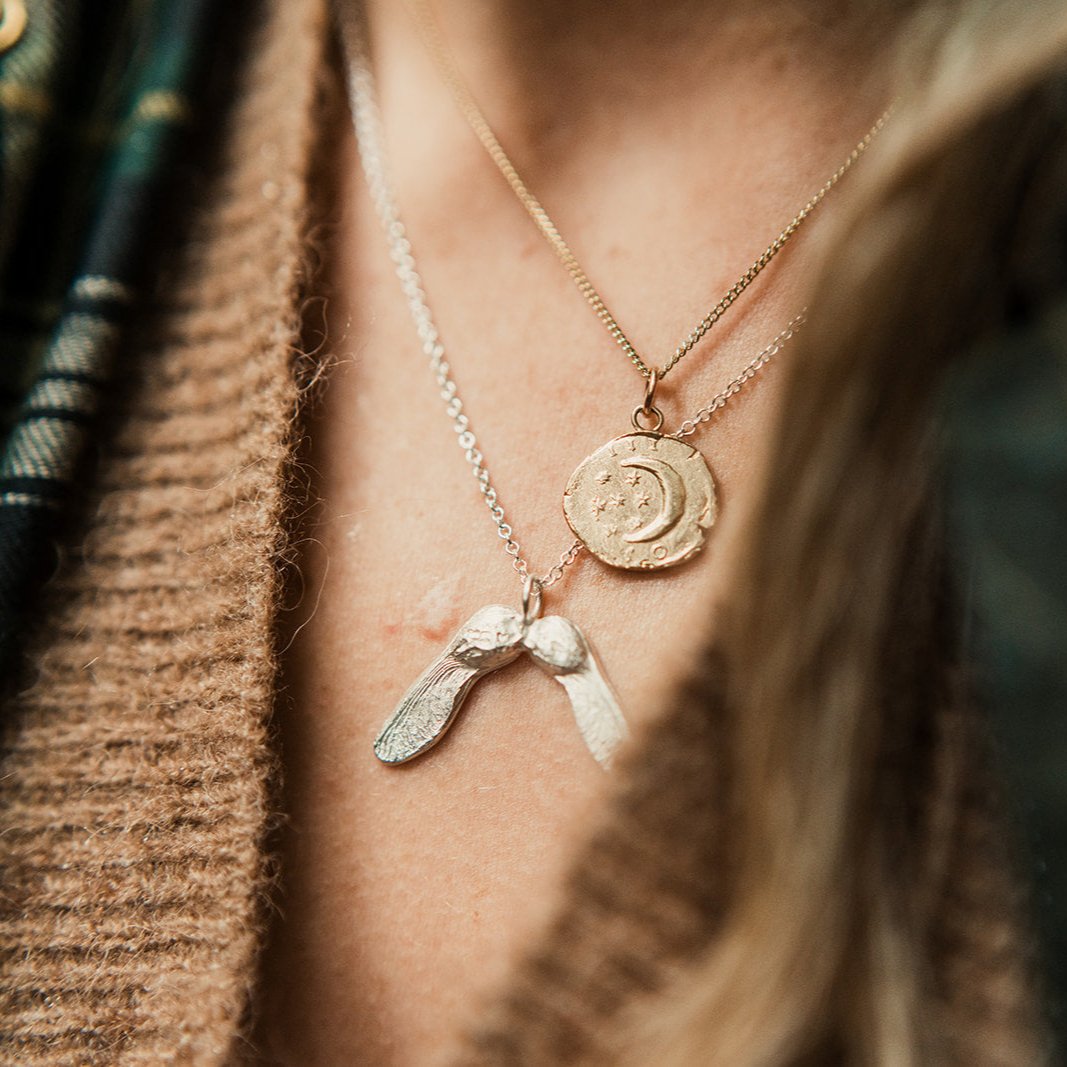 Silver Dark Skies Crescent Moon Coin Pendant