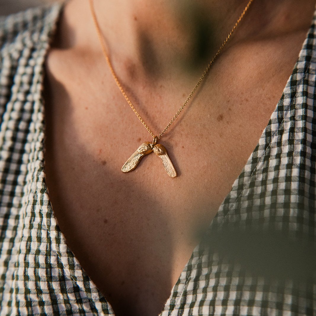 Sycamore Gap Silver Double Seed Pendant - Gold Plated