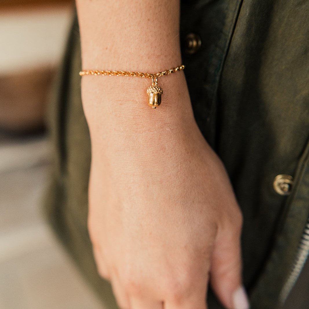 Gold Plated Acorn Bracelet- Hadrian's Wall Path Symbol