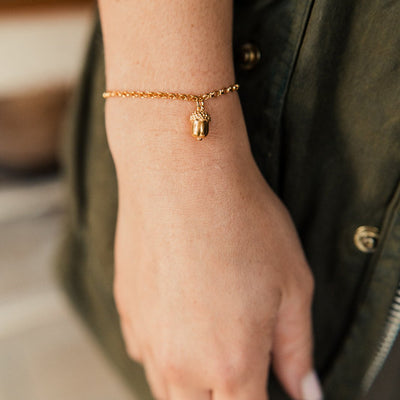 Gold Plated Acorn Bracelet- Hadrian's Wall Path Symbol