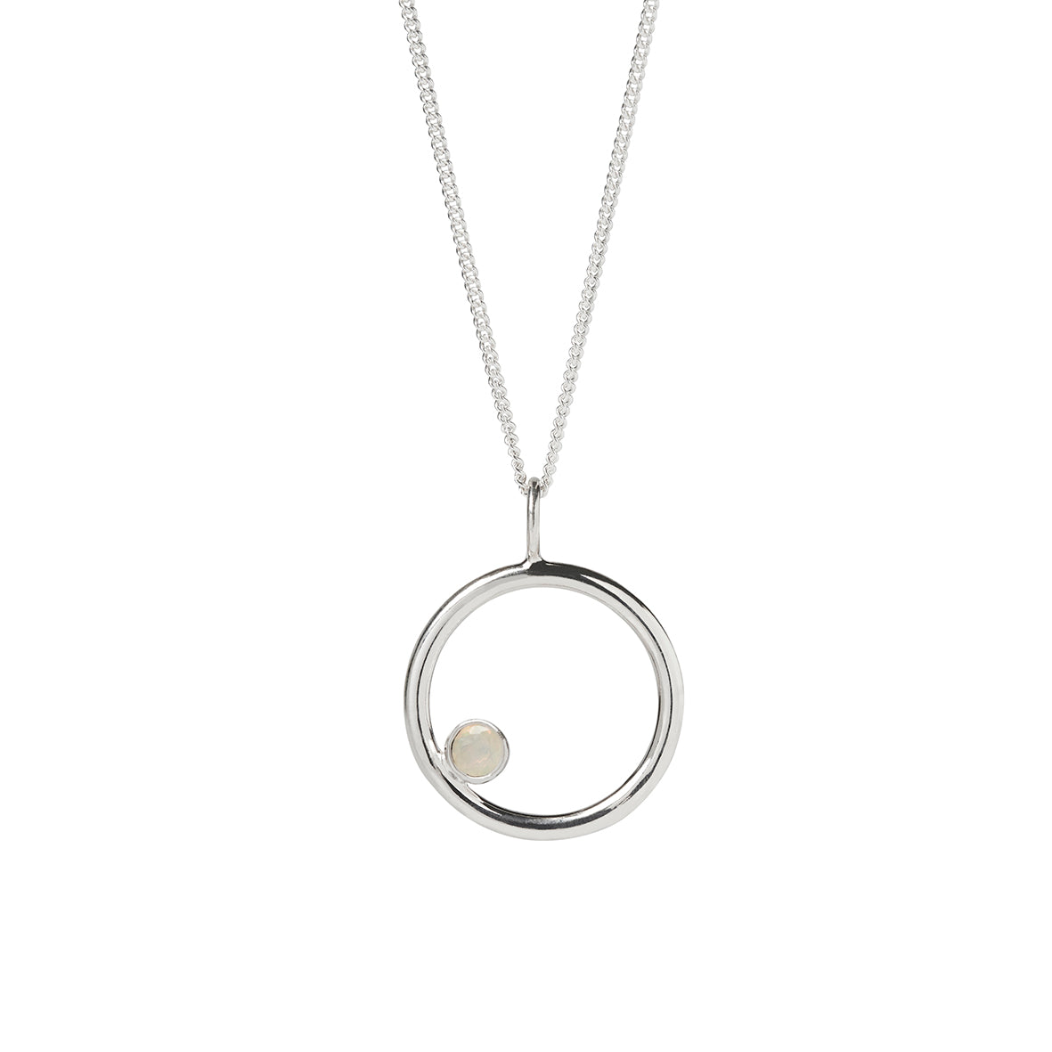 Opal and Silver Circle Birthstone Pendant