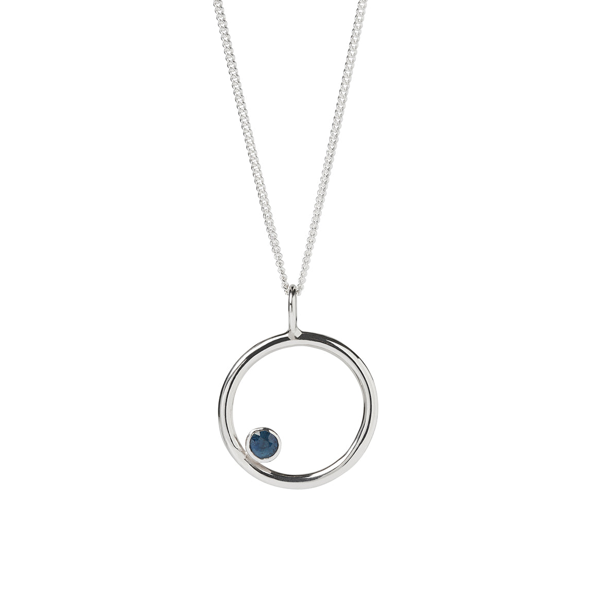 Sapphire and Silver Circle Birthstone Pendant