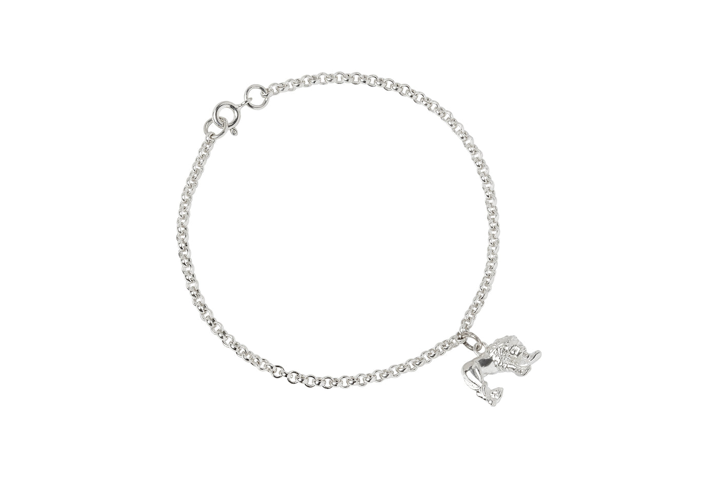 Silver belcher chain bracelet with silver Lion of Corbridge charm. Handcrafted jewellery made in Corbridge, Northumberland by Kirsty Taylor Goldsmiths