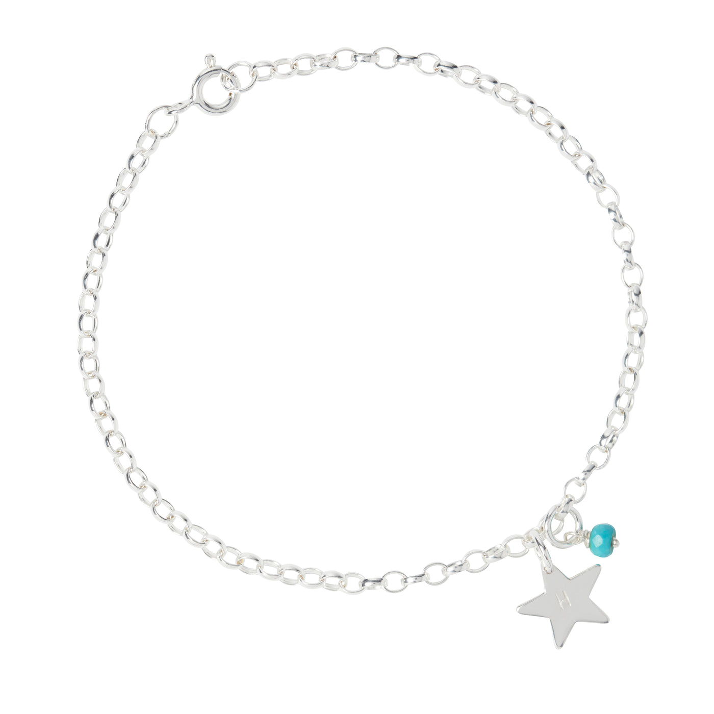 Personalised Silver Star and Birthstone Charm Bracelet