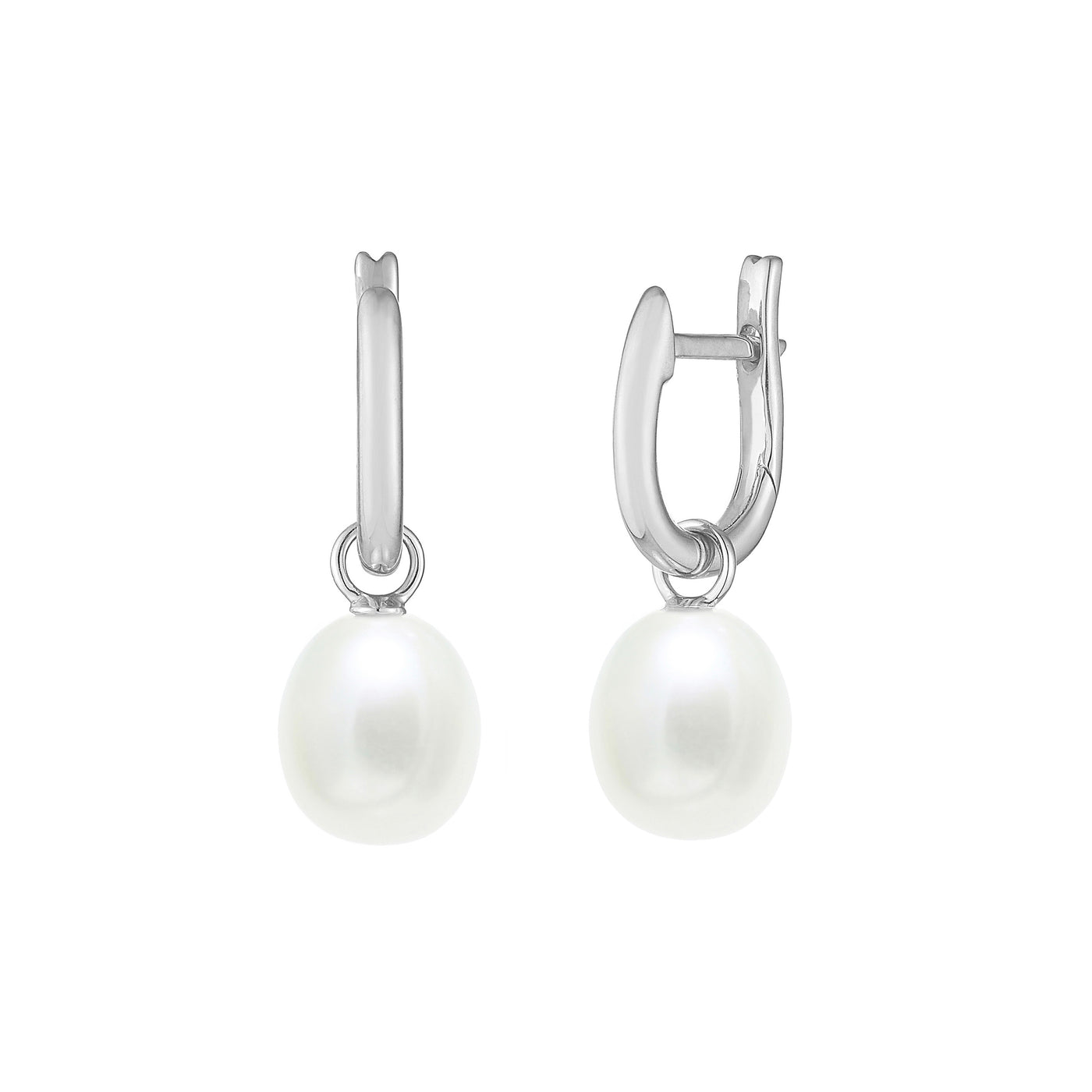 Pearl Drop Earrings on Silver Huggies