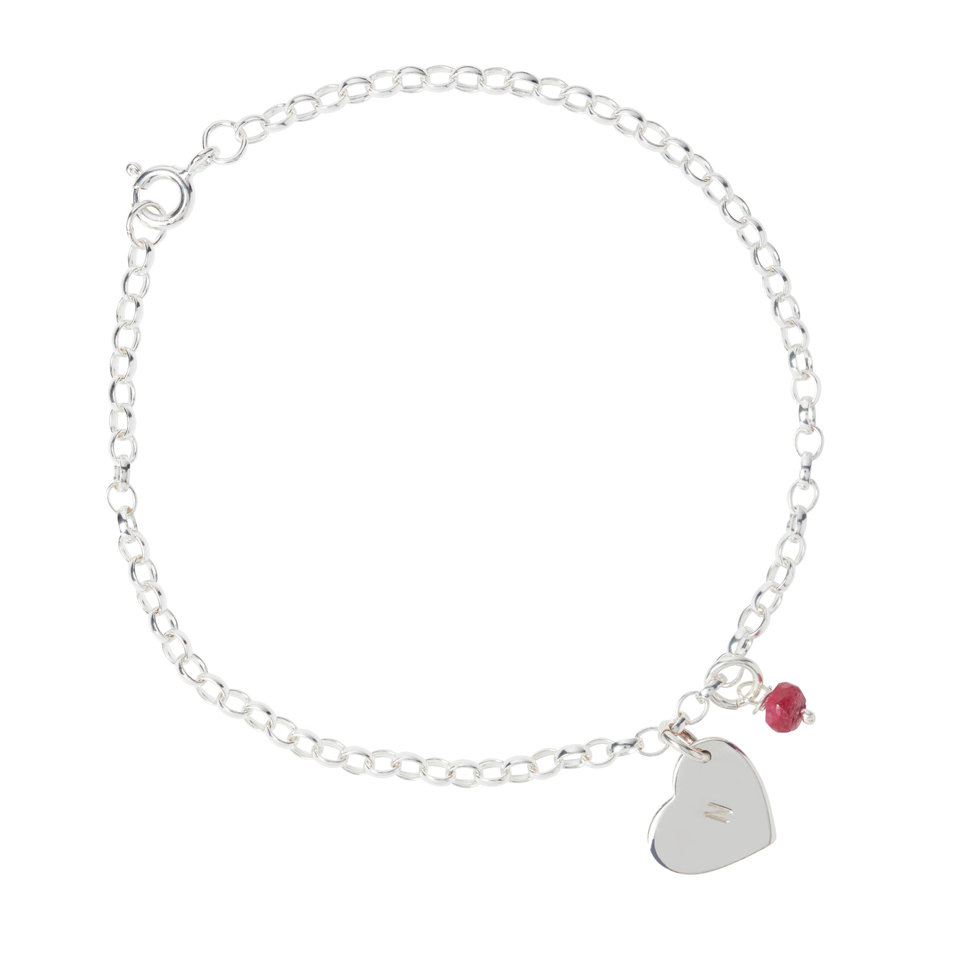 Personalised Silver Heart and Birthstone Charm Bracelet