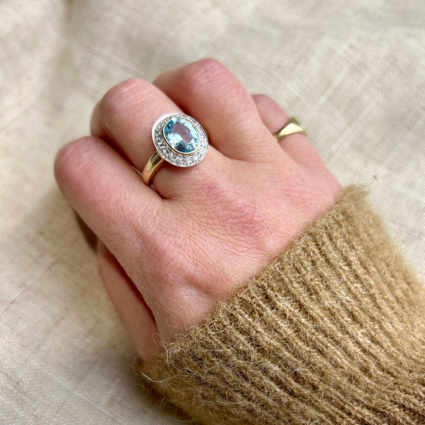 Blue Topaz and Diamond Cluster Ring